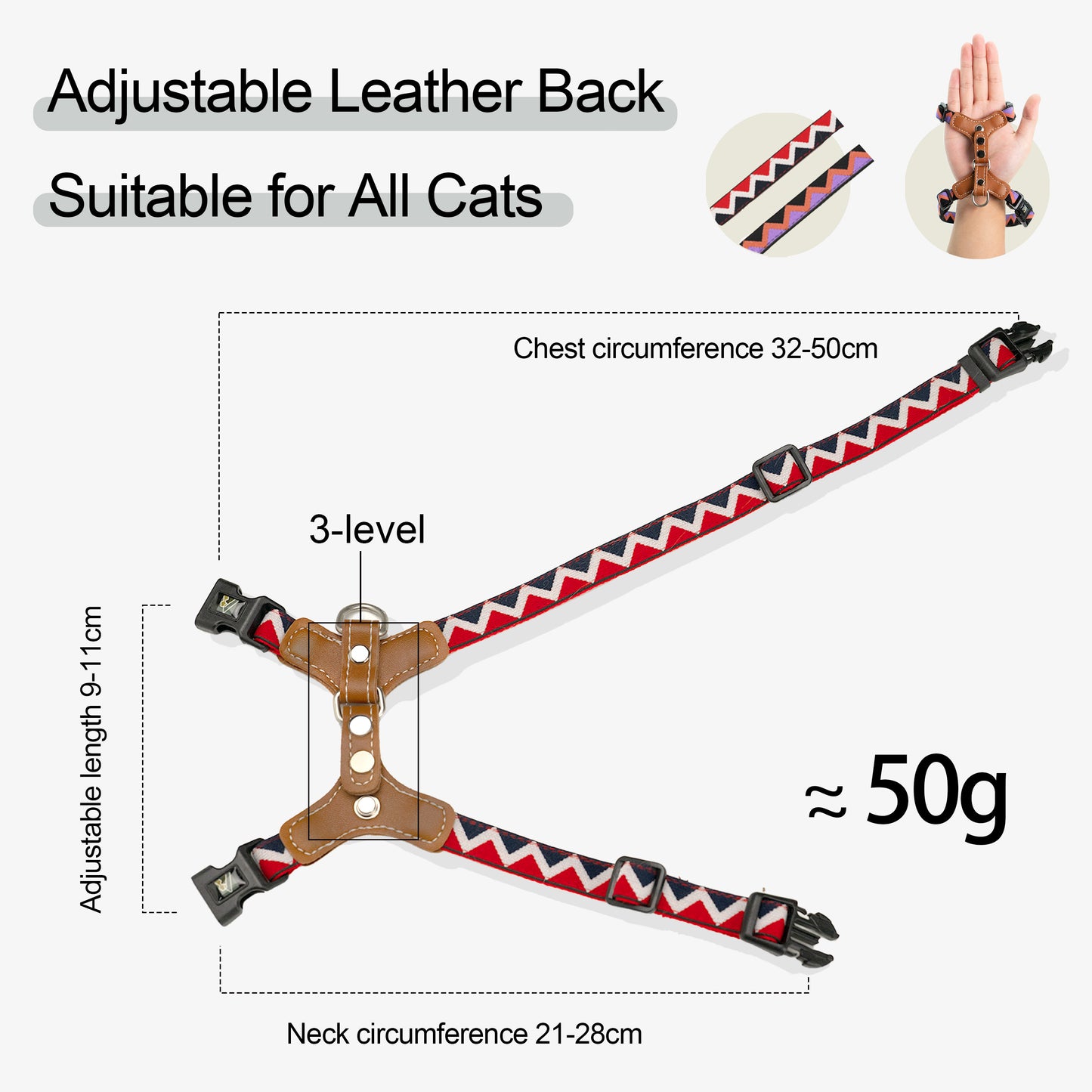 Adjustable Leather Cat Harness Set